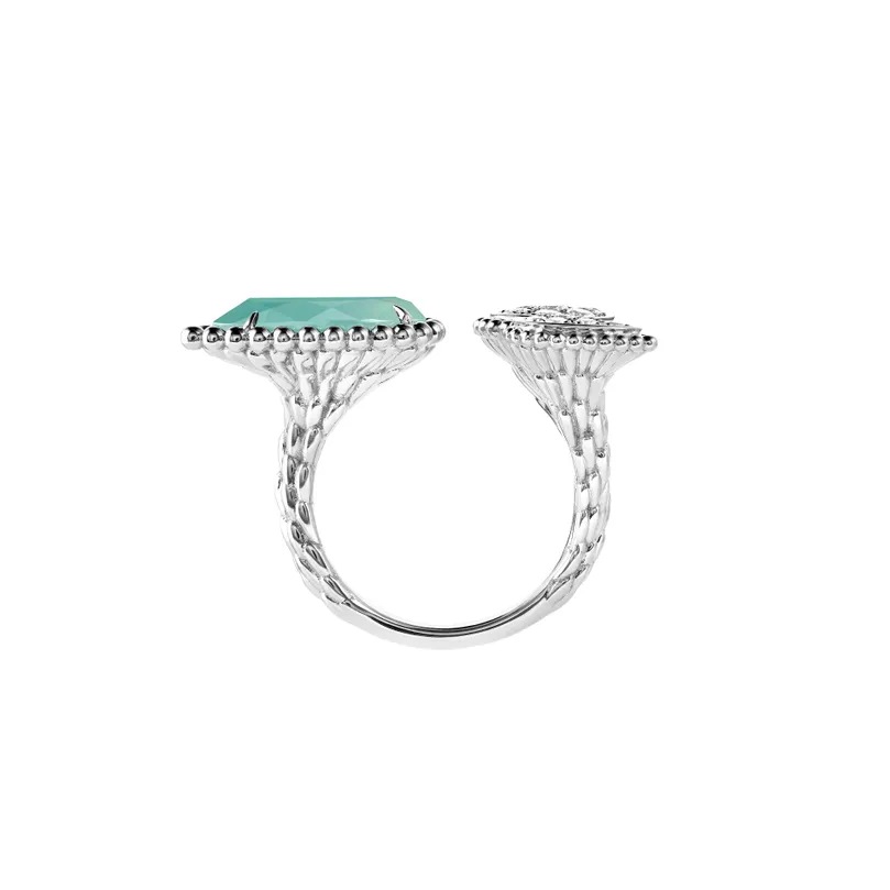 Serpent Bohème Aquaprase & Diamond Ring, 3 Motifs (White Gold)