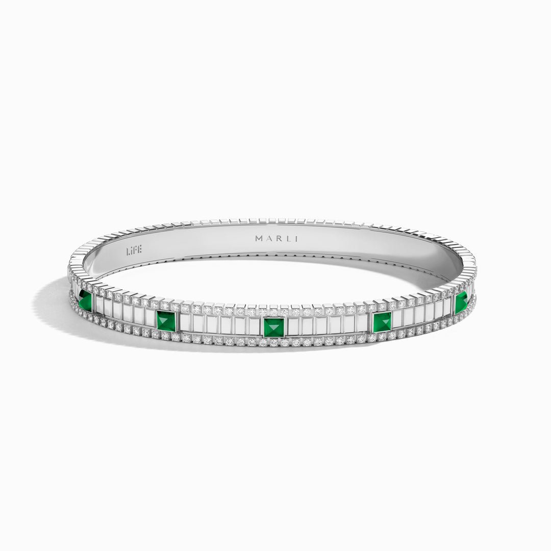 LIFE Diamond Hinged Bangle (White Gold)