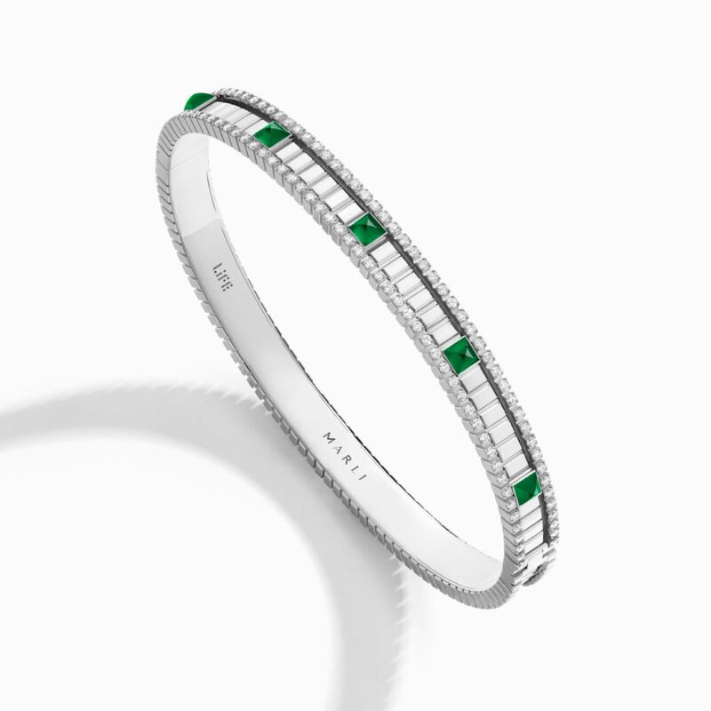 LIFE Diamond Hinged Bangle (White Gold)
