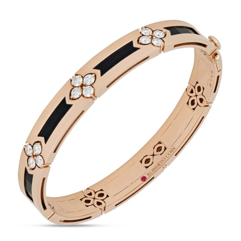 Love in Verona Black Jade & Diamond Bangle  (Rose Gold)
