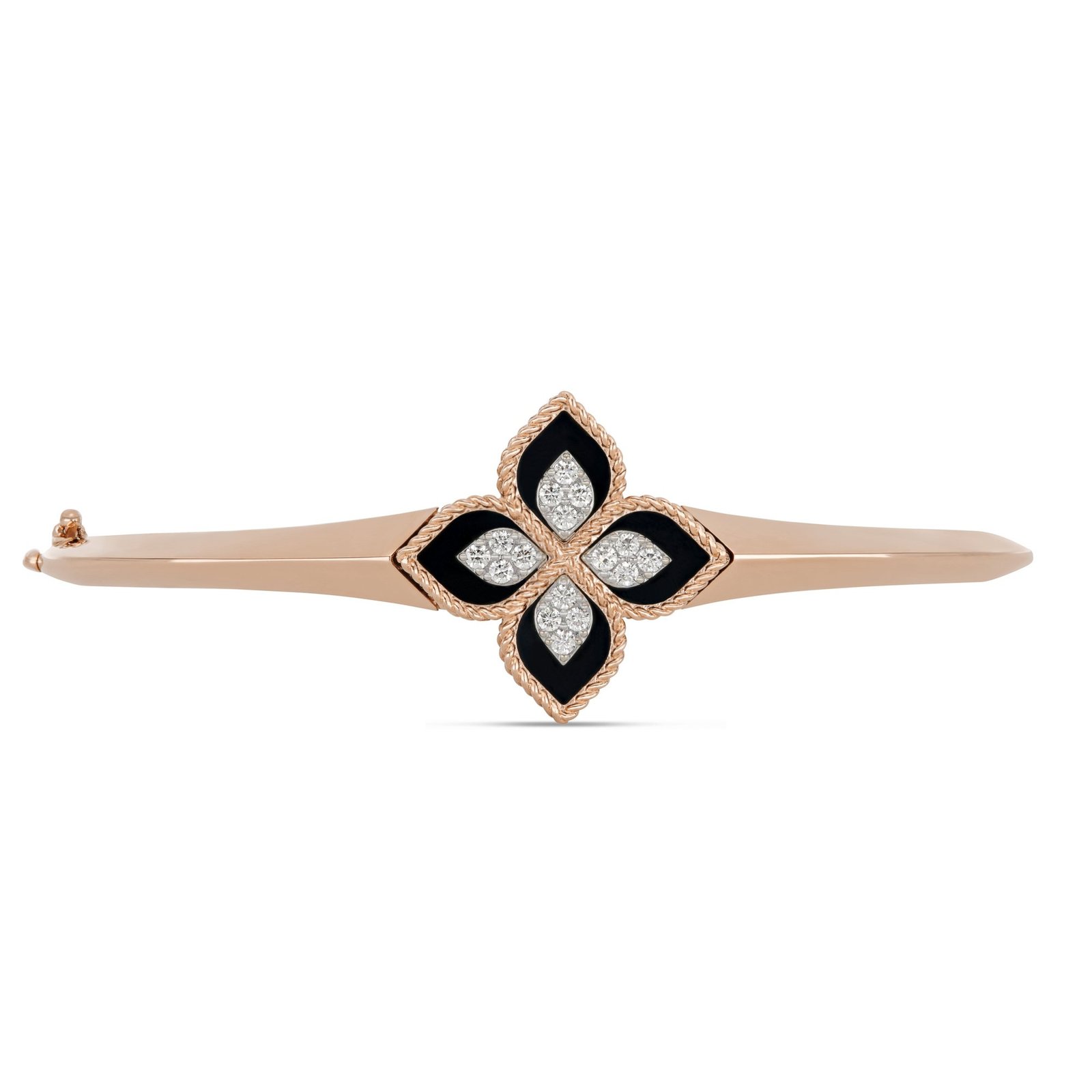 Princess Flower Diamond & Black Jade Bangle (Rose Gold)