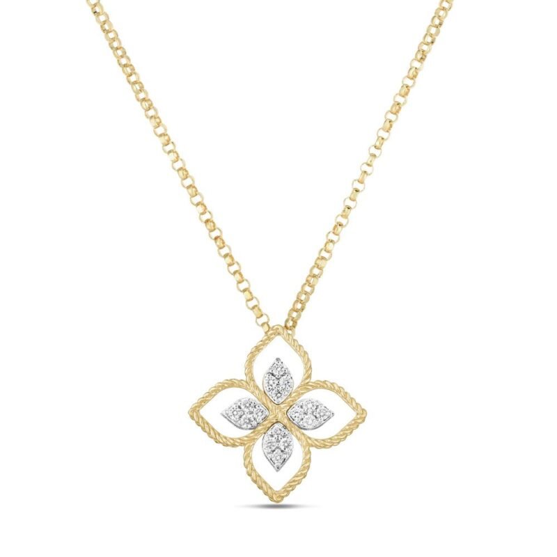 Princess Flower Diamond Pendant Necklace Large Version