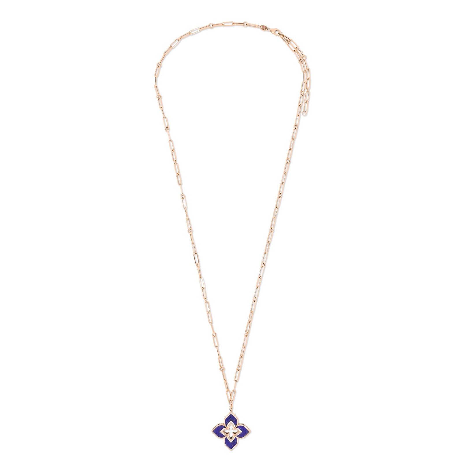 Venetian Princess Lapis Lazuli & One Row Diamond Pendant Necklace Large Version (Rose Gold)