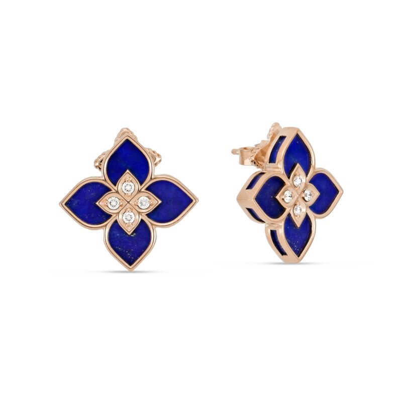 Venetian Princess Lapis Lazuli & Diamond Stud Earrings (Rose Gold)
