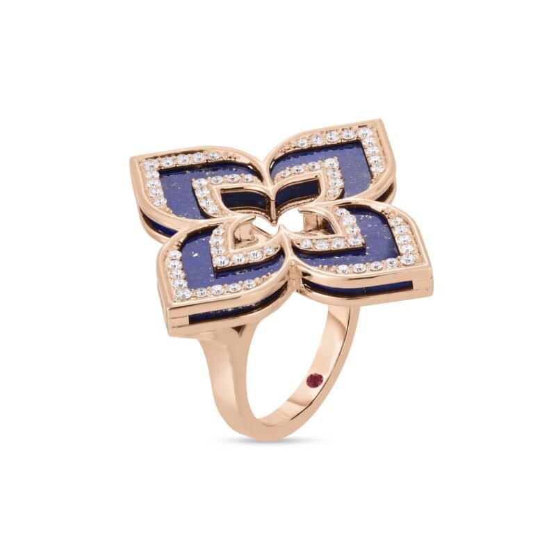 Venetian Princess Lapis Lazuli & Two Row Diamond Ring Large Version (Rose Gold)