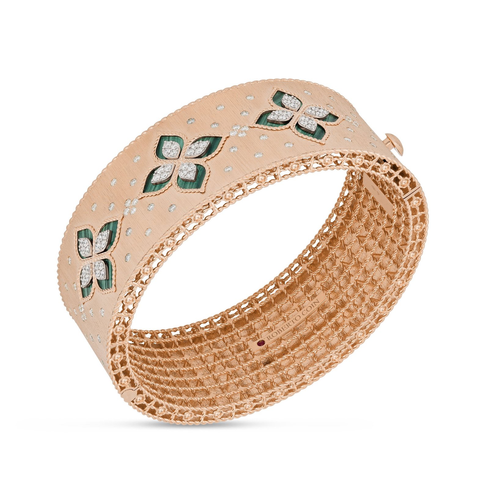 Princess Flower Malachite & Diamond Bangle (Rose Gold)