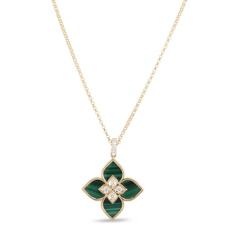 Venetian Princess Malachite & Diamond Pendant Necklace Small Version