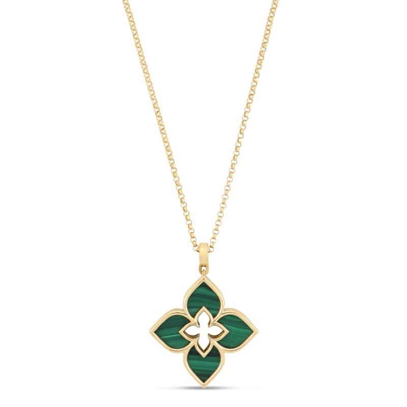 Venetian Princess Malachite Pendant Necklace Small Version (Yellow Gold)