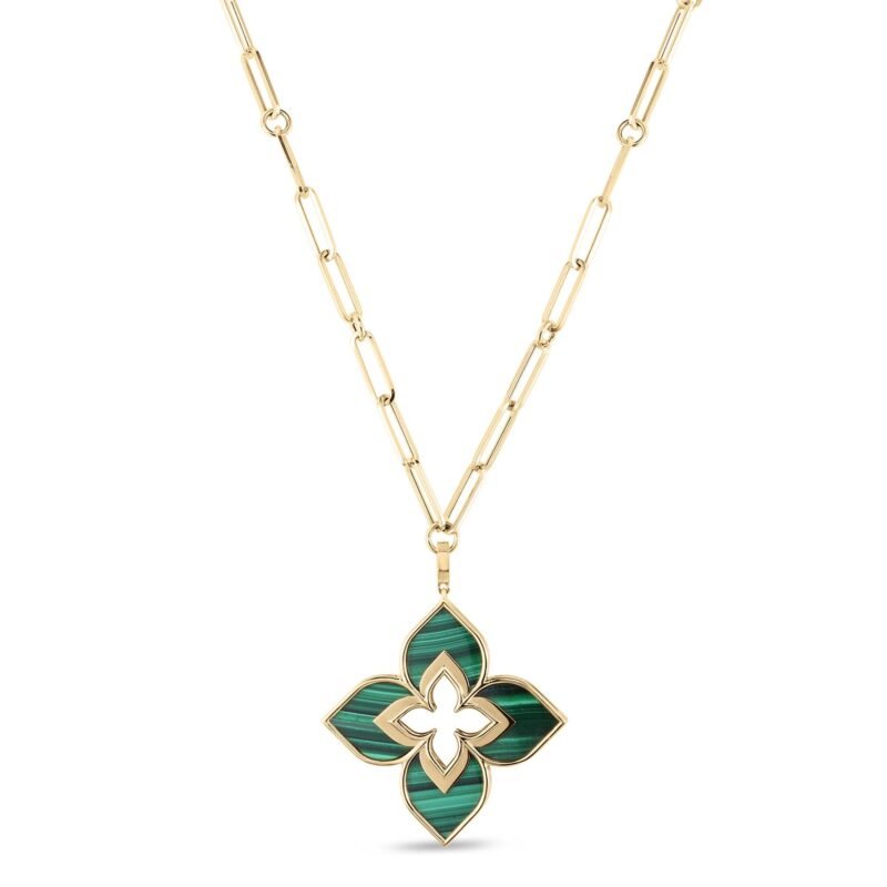 Venetian Princess Malachite Pendant Necklace Large Version (Yellow Gold)