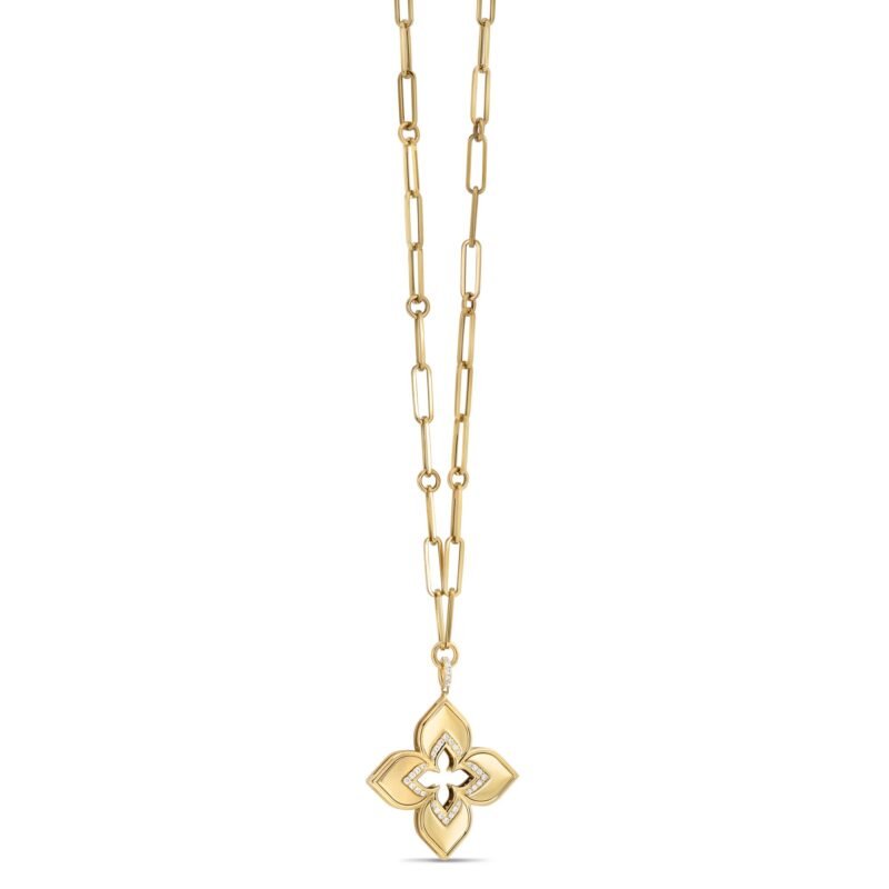 Venetian Princess One Row Diamond Pendant Necklace Large Version (Yellow Gold)