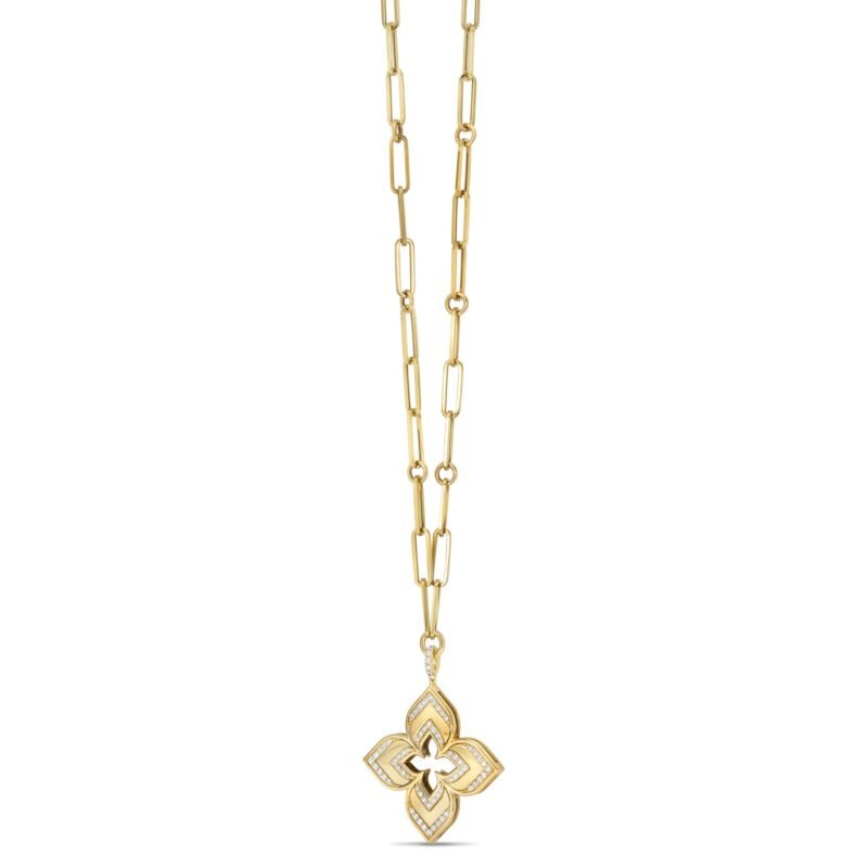 Venetian Princess Two Row Diamond Pendant Necklace Large Version (Yellow Gold)
