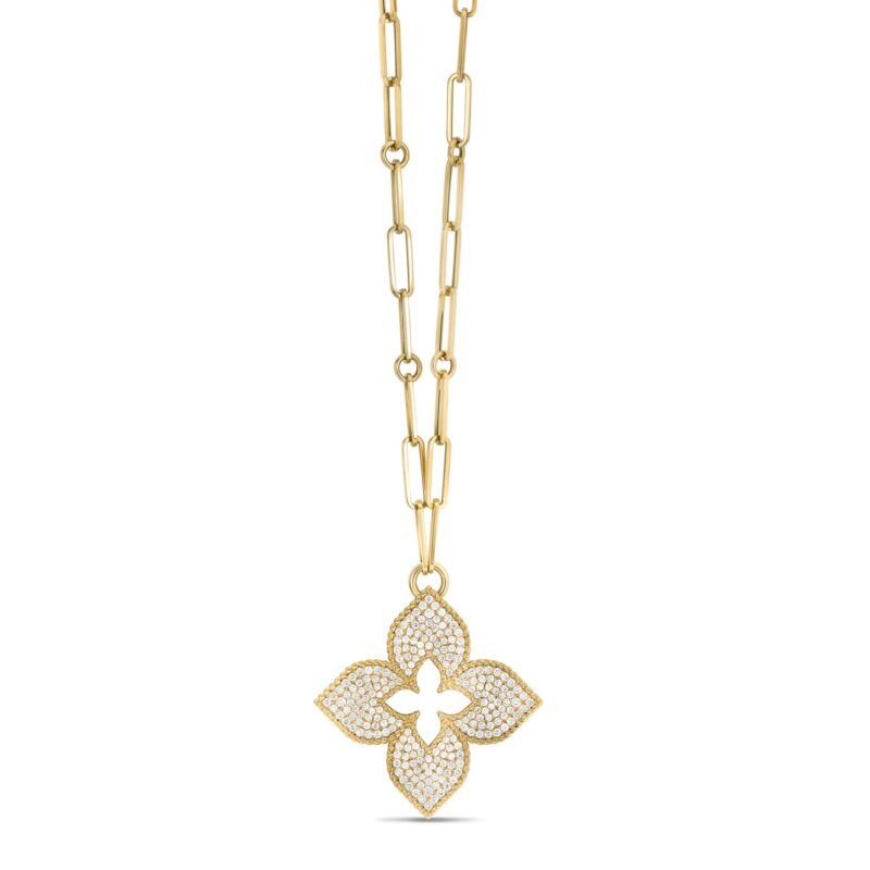 Venetian Princess Pavé Pendant Necklace Large Version (Yellow Gold)