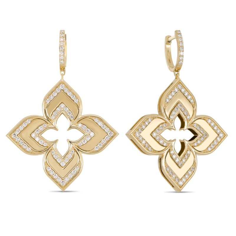 Venetian Princess Two Row Diamond Earrings Large Version (Yellow Gold)