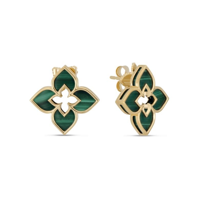 Venetian Princess Malachite Stud Earrings (Yellow Gold)
