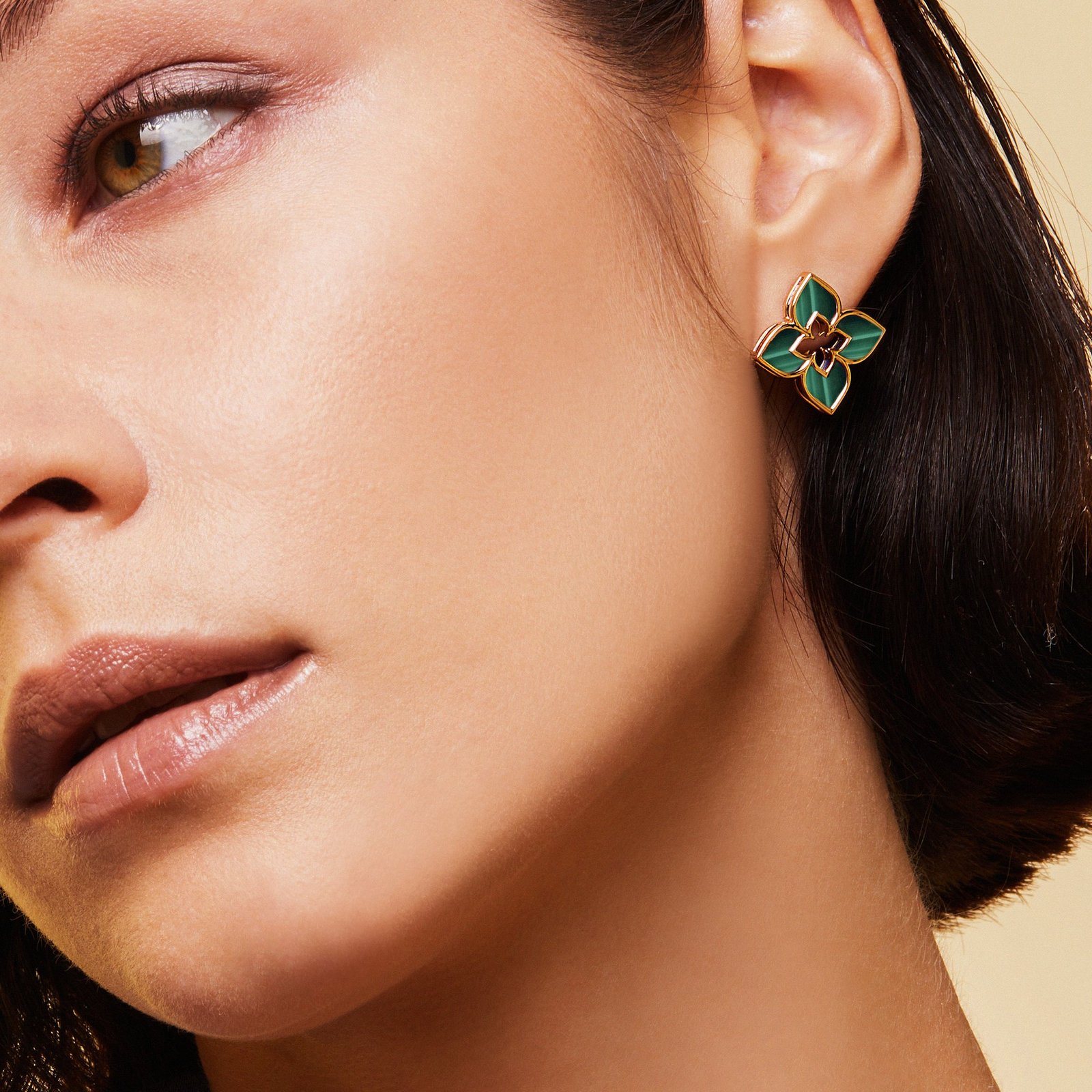 Venetian Princess Malachite Stud Earrings (Yellow Gold)