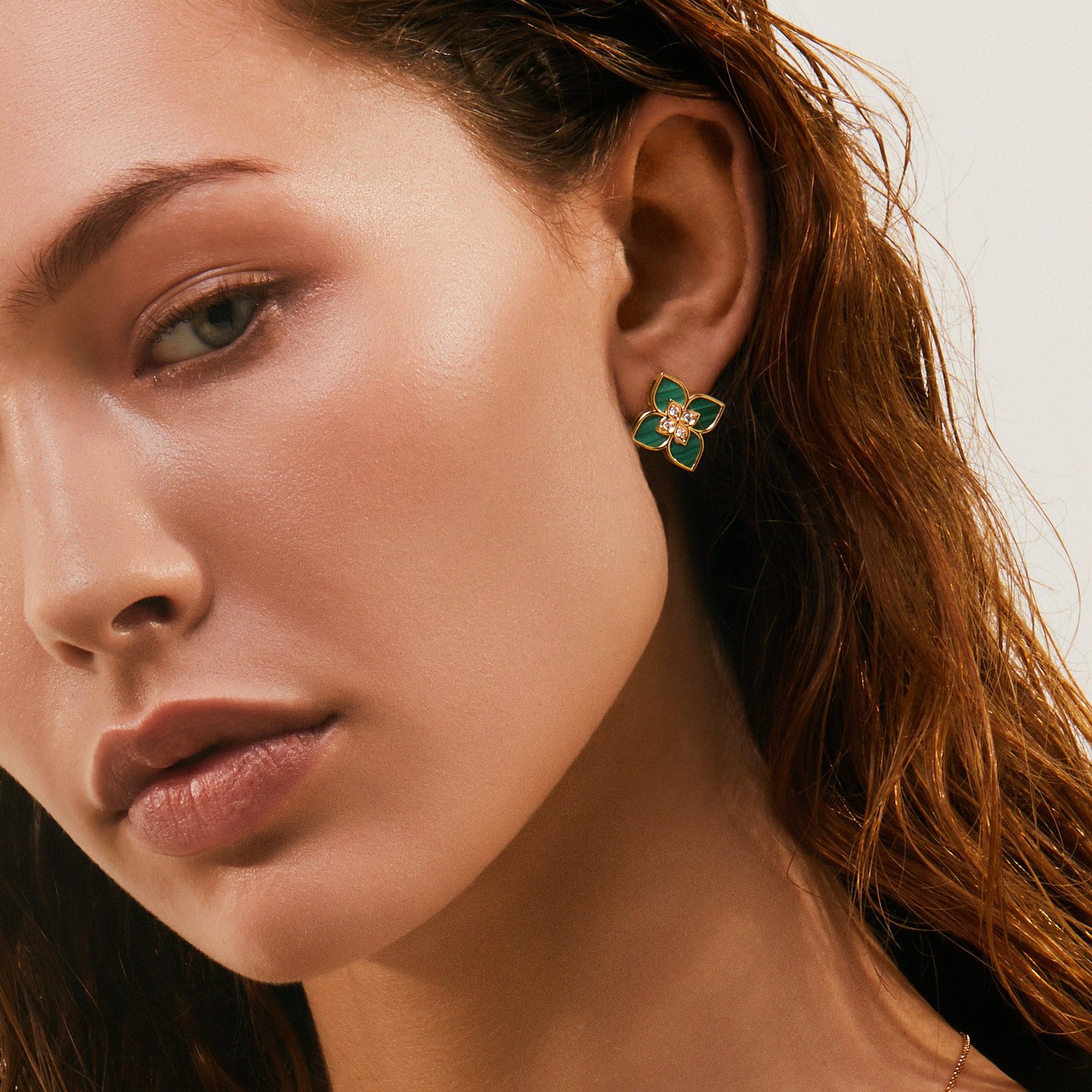 Venetian Princess Malachite & Diamond Stud Earrings (Yellow Gold)