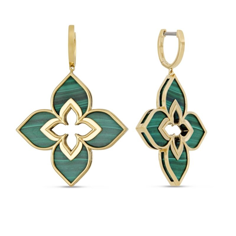 Venetian Princess Malachite Earrings Large Version (Yellow Gold)