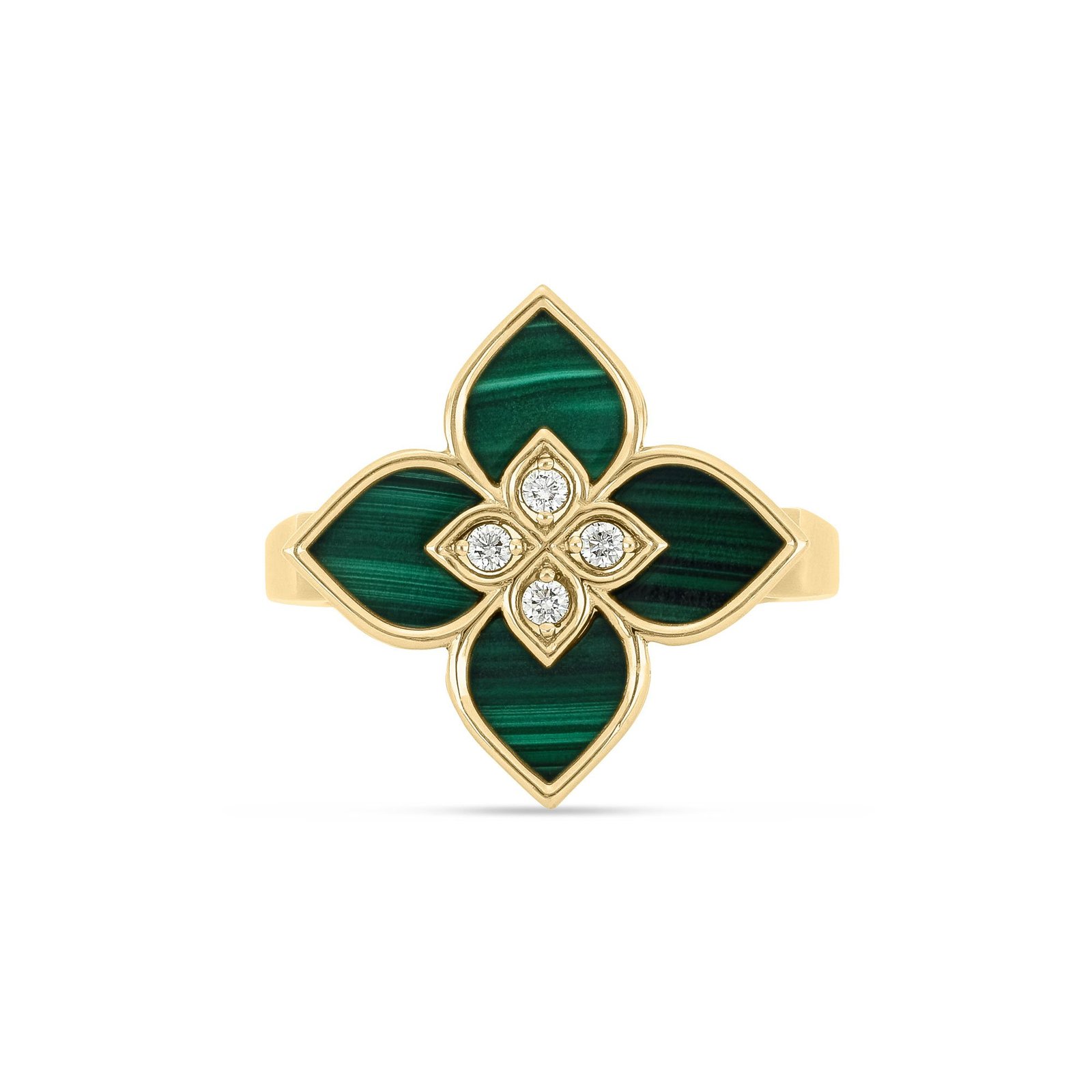 Venetian Princess Malachite & Diamond Ring Small Version (Yellow Gold)