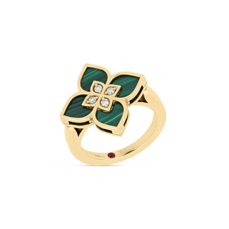 Venetian Princess Malachite & Diamond Ring Small Version (Yellow Gold)