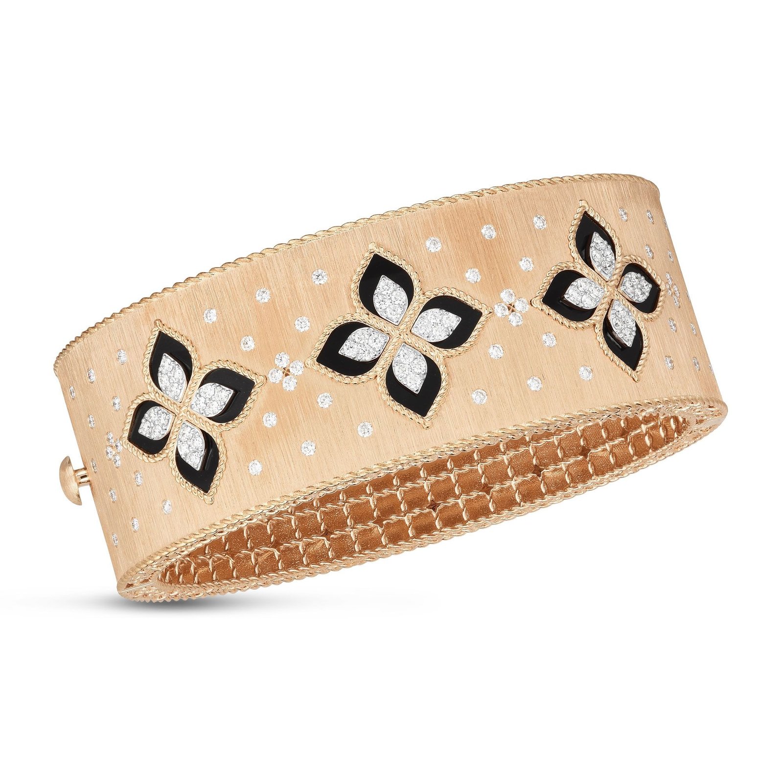 Princess Flower Black Jade & Diamond Bangle (Rose Gold)