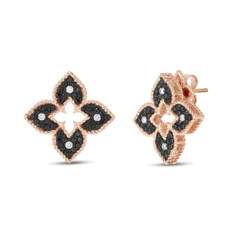 Venetian Princess Black & Colourless Diamond Earrings Lobe version (Rose Gold)