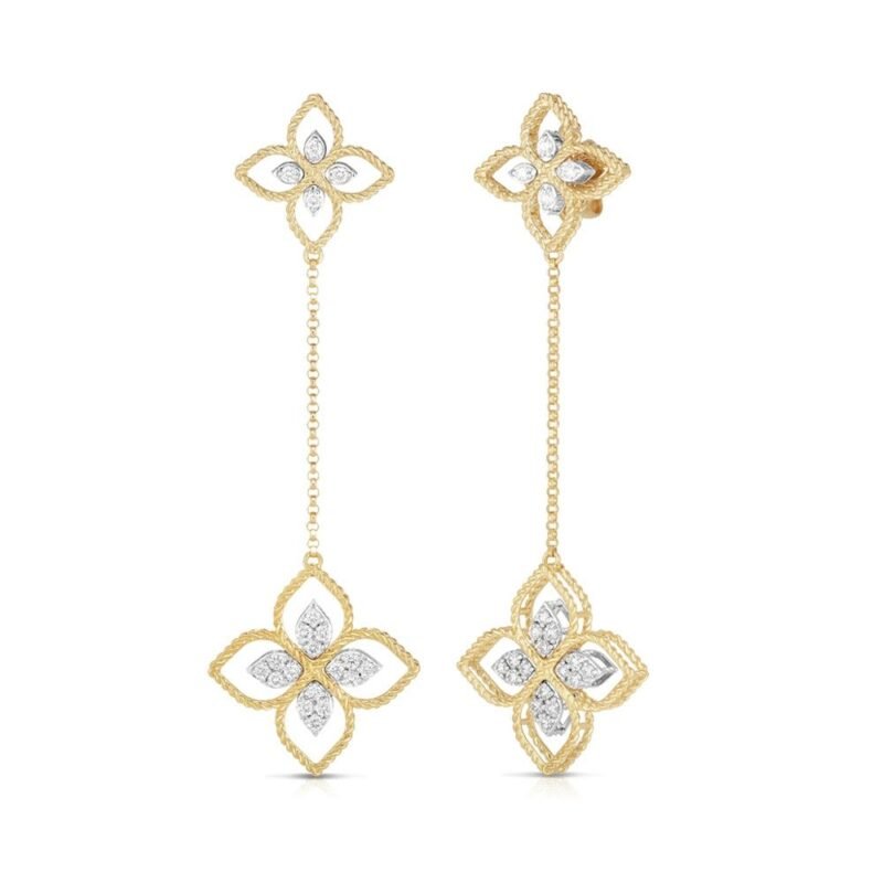 Decomposable Princess Flower Diamond Earrings (Yellow Gold)