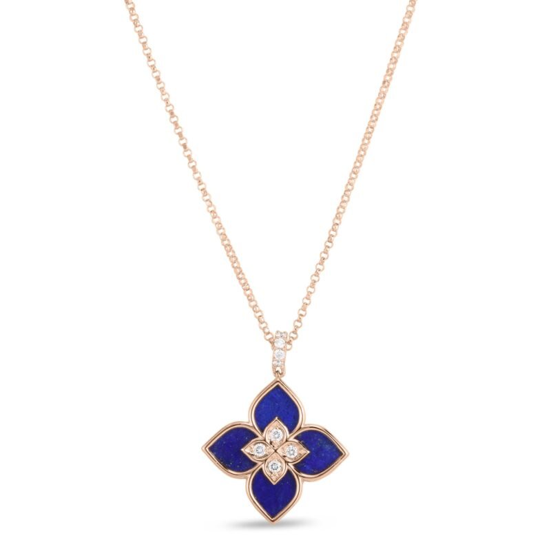 Venetian Princess Lapis Lazuli & Diamond Pendant Necklace Small Version (Rose Gold)