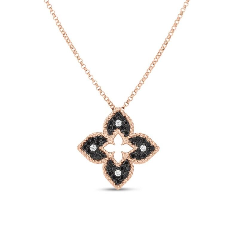 Venetian Princess Black & White Diamond Pendant Necklace (Rose Gold)
