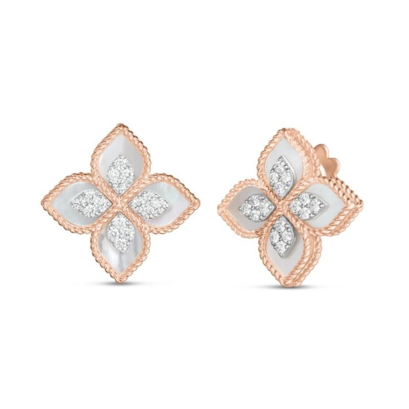 Princess Flower Stone & Diamond Earrings Small Version (Rose Gold)