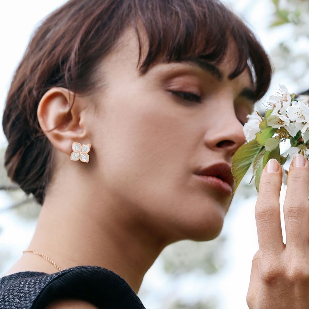 Princess Flower Stone & Diamond Earrings Small Version (Rose Gold)