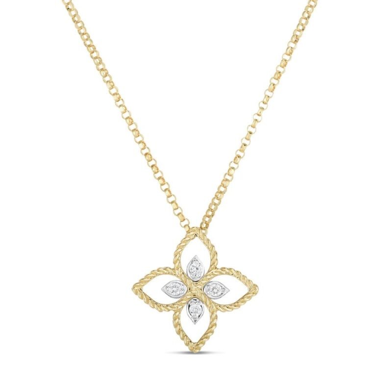 Princess Flower Diamond Pendant Necklace Small Version