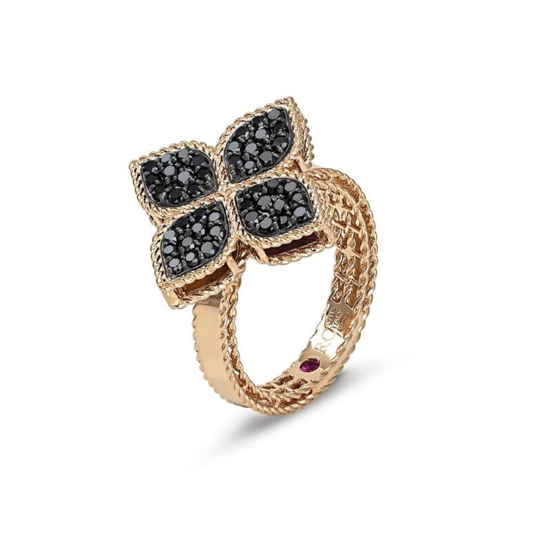 Princess Flower Black Diamond Ring (Rose Gold)