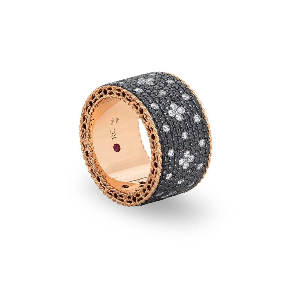 Venetian Princess Black & Colourless Diamond Ring Wide Round Version