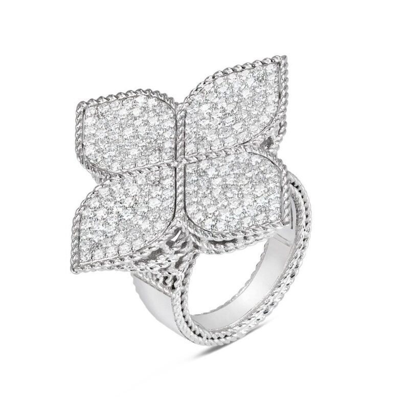 Princess Flower Full Diamond Ring Large Version (White Gold)