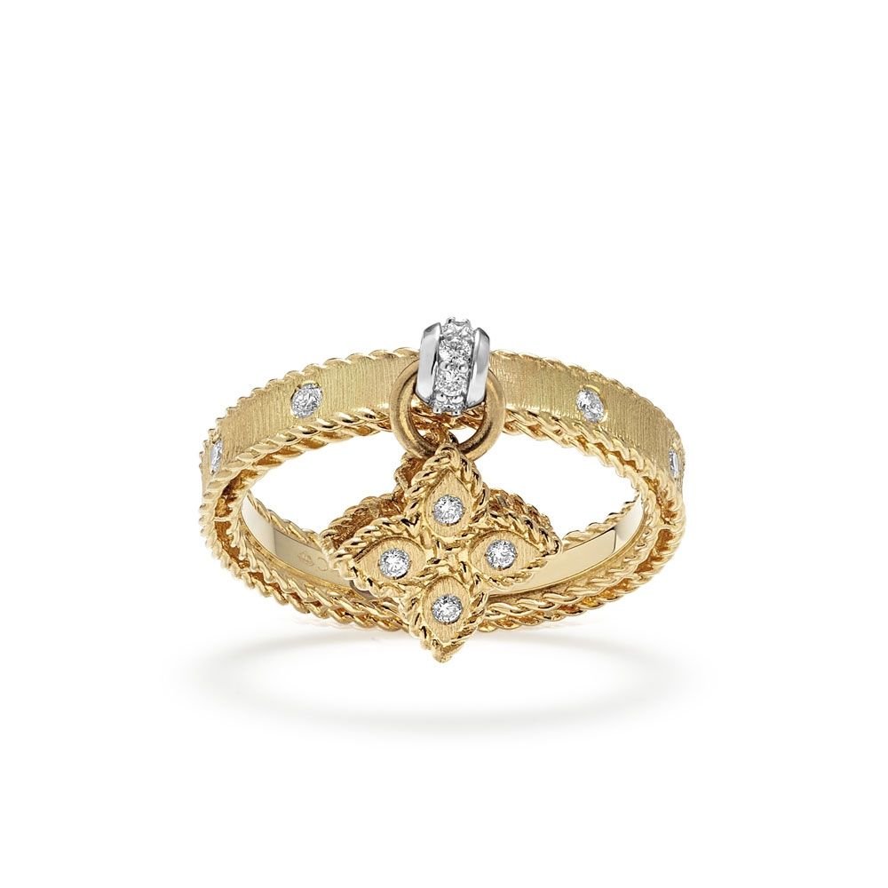 Princess Flower Diamond Ring With Charm