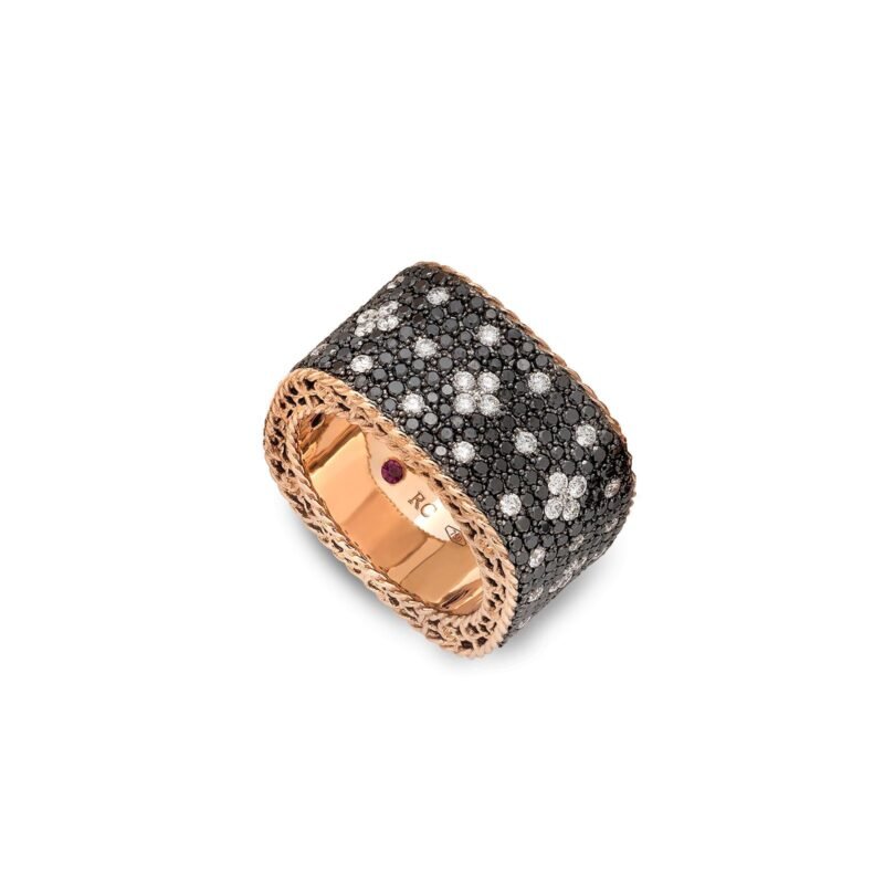 Venetian Princess Black & Colourless Diamond Ring Wide Squared Version
